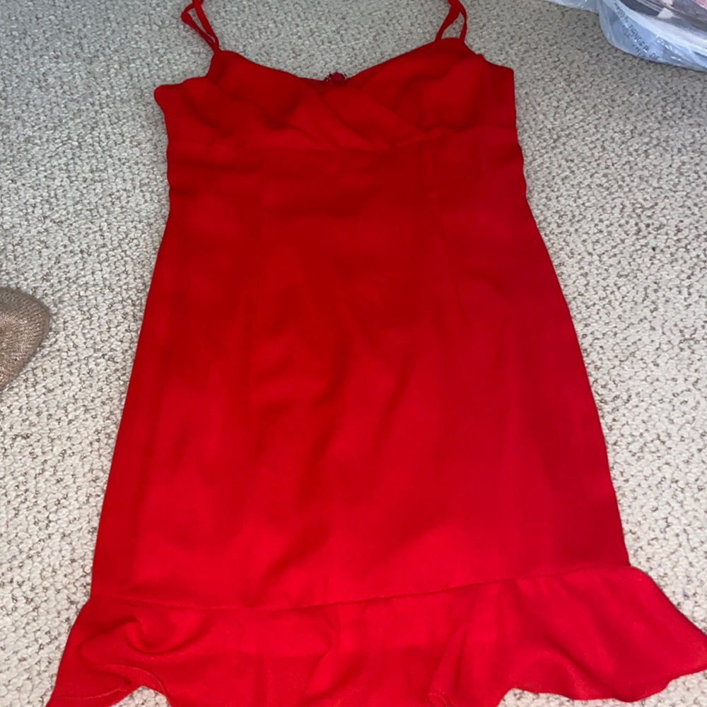 Red zip up mini dress with adjustable straps